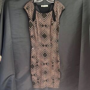 Mystic Black and Brown Sheath Midi Dress